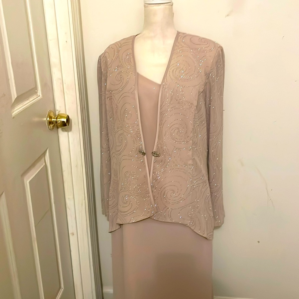 Beautiful size 18 dress beige silver design dress with jacket . Casual
